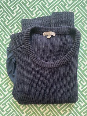 Lilla P Black Knit Top w/ Eyelet Puff Sleeves Size large Chic